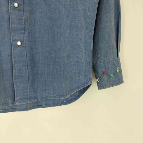 刺繍デザイン スナップボタン ウェスタンデニムシャツ メンズ