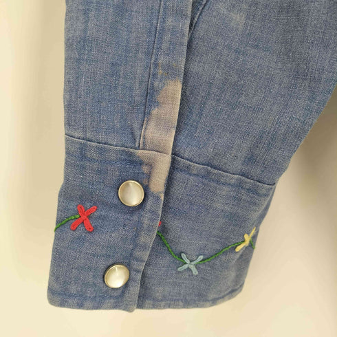 刺繍デザイン スナップボタン ウェスタンデニムシャツ メンズ