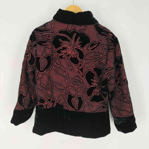 ラメ 花 刺繍 ベルベット 切替 チャイナジャケット レディース import:XL