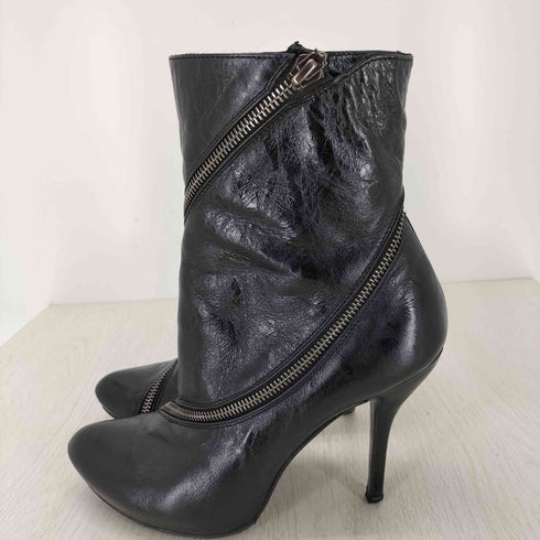 アレキサンダーマックイーン Alexander McQueen スパイラルジップ レザー ヒール ショートブーツ レディース 36