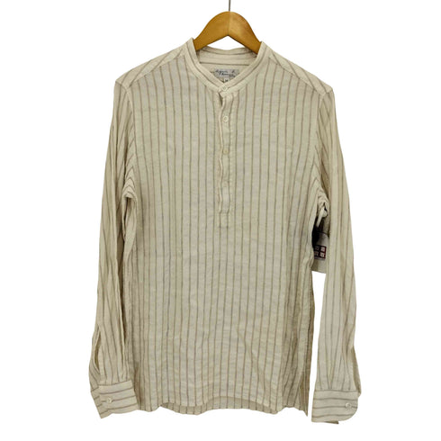 アニエスベーオム Agnes b.homme リネン混 バンドカラー プルオーバー ストライプシャツ メンズ FR:38