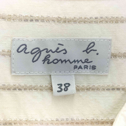 アニエスベーオム Agnes b.homme リネン混 バンドカラー プルオーバー ストライプシャツ メンズ FR:38