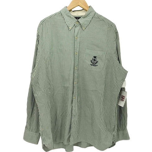ラルフローレン RALPH LAUREN CLASSIC FIT 刺繍 マチ付 ストライプ ボタンダウン シャツ メンズ import:XL
