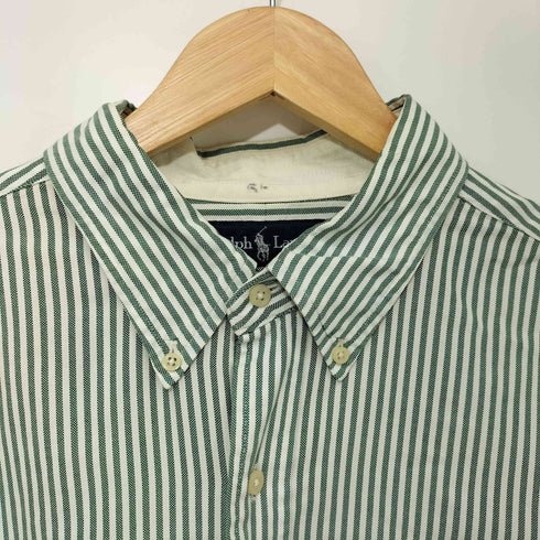 ラルフローレン RALPH LAUREN CLASSIC FIT 刺繍 マチ付 ストライプ ボタンダウン シャツ メンズ import:XL