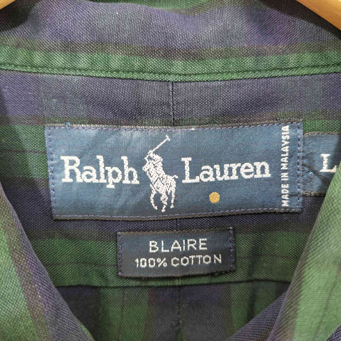 ラルフローレン RALPH LAUREN 90s BLAIRE 刺繍 ブラックウォッチ ボタンダウン シャツ メンズ import:L