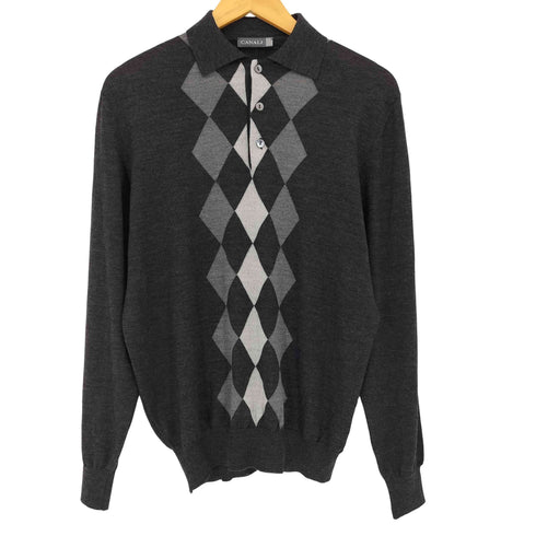 カナーリ CANALI アーガイル柄 長袖 ニットポロ メンズ import:M