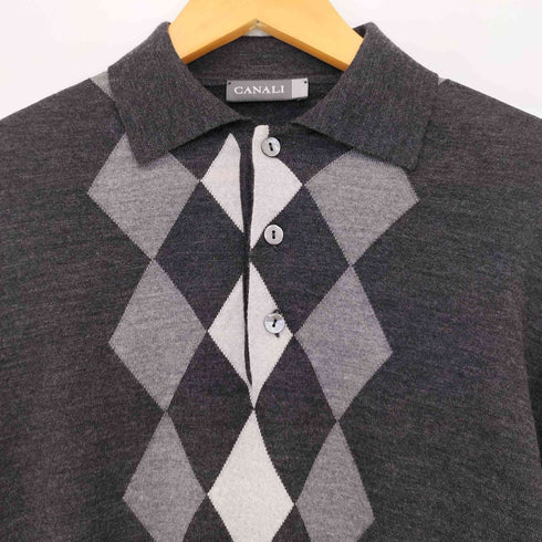 カナーリ CANALI アーガイル柄 長袖 ニットポロ メンズ import:M