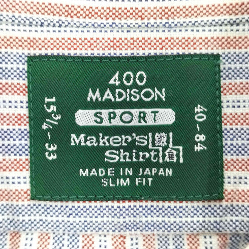 メーカーズシャツカマクラ Makers Shirt 鎌倉 400 MADISON ボタンダウン ストライプ シャツ メンズ 15-3/4-33