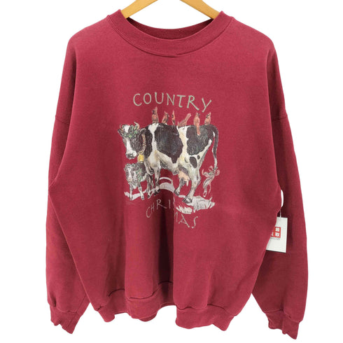 00s Hanes ボディ 2枚タグ COUNTRY CHRISTMAS アニマル プリント スウェット メンズ import:XL