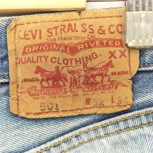 リーバイス Levis メキシコ製 501 STRAIGHT LEG BUTTON-FLY ボタンフライ ダメージ デニム メンズ W32 L34