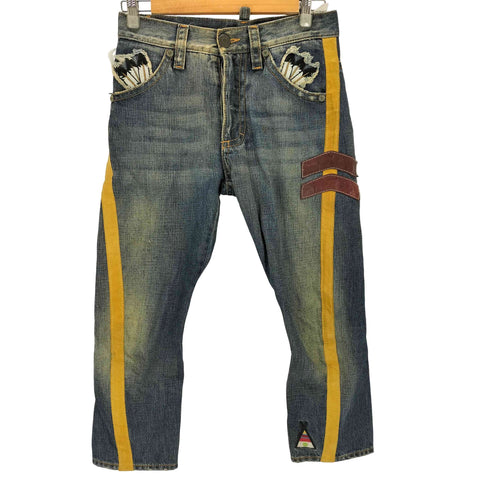 ディースクエアード DSQUARED2 レザーライン フェザーパッチ ダメージ加工デニムパンツ メンズ 36