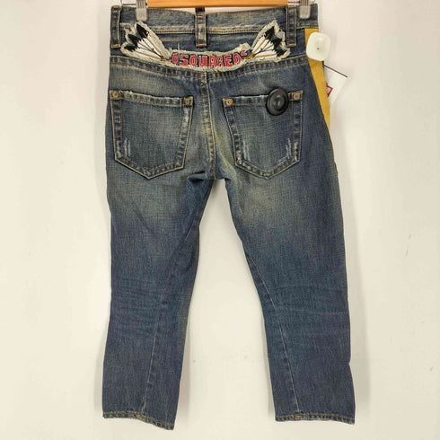 ディースクエアード DSQUARED2 レザーライン フェザーパッチ ダメージ加工デニムパンツ メンズ 36