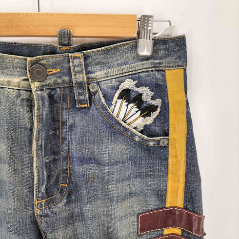 ディースクエアード DSQUARED2 レザーライン フェザーパッチ ダメージ加工デニムパンツ メンズ 36