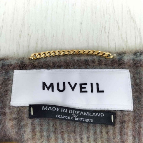 ミュベール MUVEIL グレンチェック ノーカラーロングコート レディース
