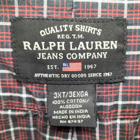 ポロジーンズカンパニーラルフローレン POLO JEANS COMPANY RALPH LAUREN ビックサイズ タータンチェック フロントポケット ボタンダウンシャツ メンズ 3XT