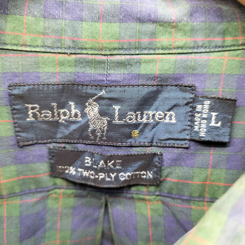 ラルフローレン RALPH LAUREN BLAKE ポニー刺繍 タータンチェック ブラックウォッチ ボタンダウンシャツ メンズ import:L
