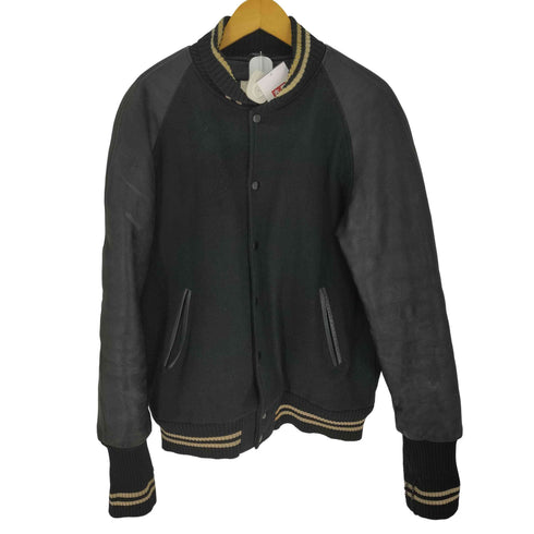 ゴールデンベアー Golden bear USA製 オールブラック 無地 ブランク レザー切替 スタジャン メンズ import:L