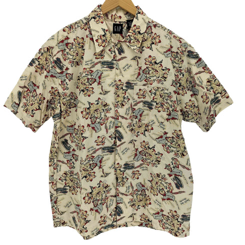 ギャップ Gap OLD 紺タグ ハイビスカス 総柄 アロハシャツ メンズ import:M