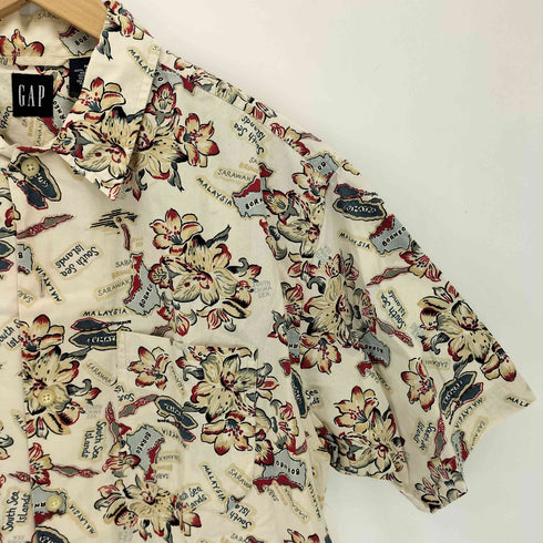 ギャップ Gap OLD 紺タグ ハイビスカス 総柄 アロハシャツ メンズ import:M