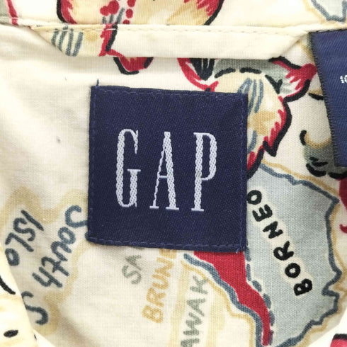 ギャップ Gap OLD 紺タグ ハイビスカス 総柄 アロハシャツ メンズ import:M