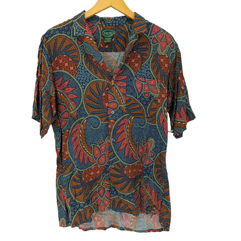 アイゾッド IZOD 台湾製 リーフペイズリー レーヨンアロハシャツ メンズ import:M