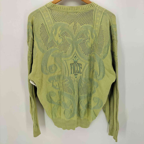 フィッチェ ficce 80-90S UOMO 編み込み 模様 レーヨン混 クルーネック サマー ニット メンズ JPN:M