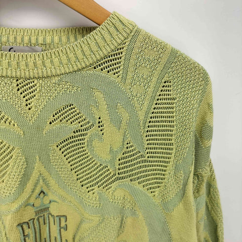 フィッチェ ficce 80-90S UOMO 編み込み 模様 レーヨン混 クルーネック サマー ニット メンズ JPN:M