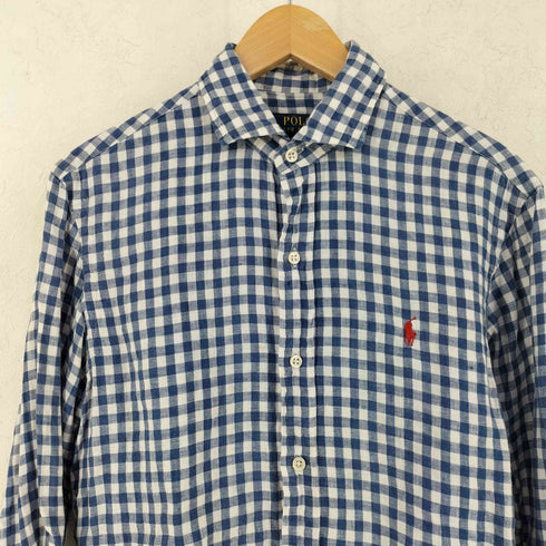 ポロラルフローレン POLO RALPH LAUREN ポニー刺繍 ギンガムチェック リネン レギュラーカラー 長袖 シャツ メンズ S