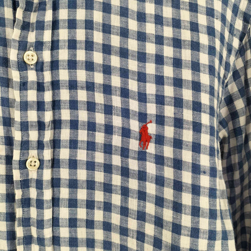 ポロラルフローレン POLO RALPH LAUREN ポニー刺繍 ギンガムチェック リネン レギュラーカラー 長袖 シャツ メンズ S
