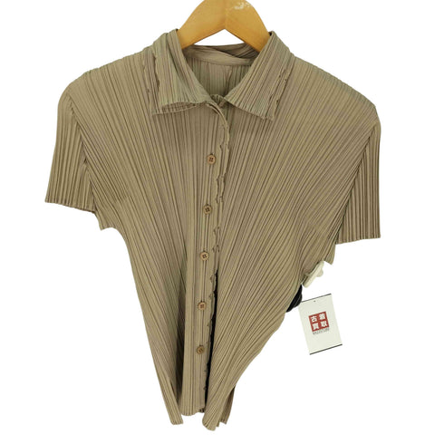 プリーツプリーズイッセイミヤケ PLEATS PLEASE ISSEY MIYAKE クラッシュ加工 ダブルカラー プリーツ半袖シャツ レディース JPN:3