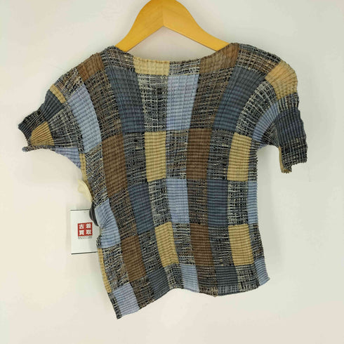 イッセイミヤケ ISSEY MIYAKE 98SS 格子柄 ワッフルプリーツ 半袖ブラウス レディース JPN:M