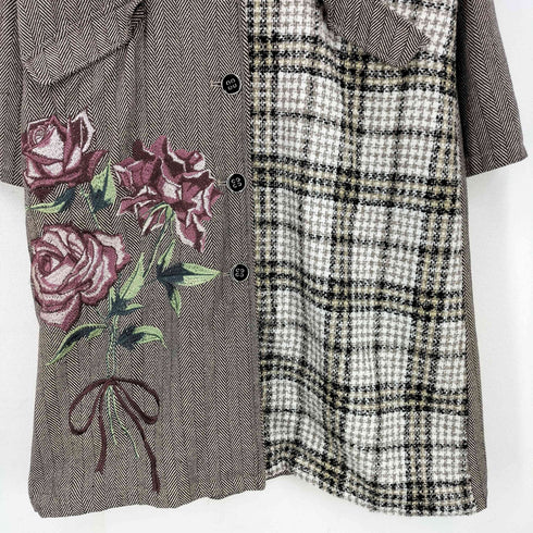 iS ScoLar イズスカラー チェック柄切替 花刺繍コート レディース import:M