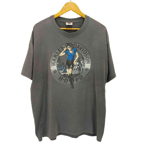 ハーレーダビッドソン HARLEY-DAVIDSON ピンナップガール 両面プリント クルーネック 半袖フェードTシャツ メンズ