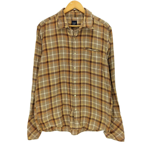 ギャップ Gap 00s ダブルカフスボタン チェック オープンカラーシャツ メンズ JPN:L
