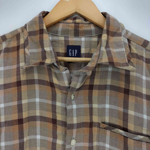 ギャップ Gap 00s ダブルカフスボタン チェック オープンカラーシャツ メンズ JPN:L