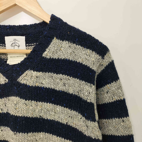 ブルックスブラザーズ BROOKS BROTHERS アイルランド製 Vネックボーダーウールニット メンズ JPN:1