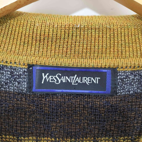 イヴサンローラン Yves Saint Laurent 福助期 総柄 長袖 ニットポロシャツ メンズ