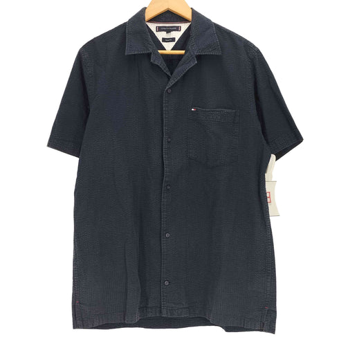 トミーヒルフィガー TOMMY HILFIGER REGULAR FIT ロゴ刺繍 シアサッカー S/S オープンカラー シャツ メンズ import:L