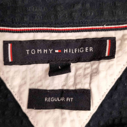 トミーヒルフィガー TOMMY HILFIGER REGULAR FIT ロゴ刺繍 シアサッカー S/S オープンカラー シャツ メンズ import:L