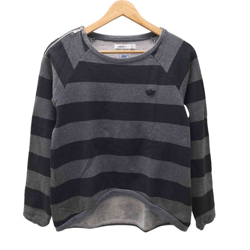 アディダス adidas トレフォイル ロゴ ショルダー ジップ クロップド ボーダー カットソー レディース import:L