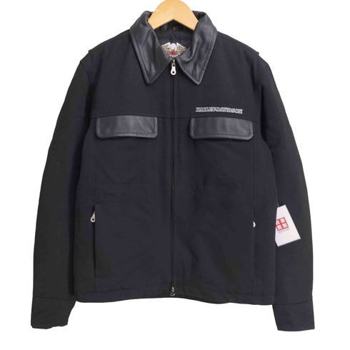 ハーレーダビッドソン HARLEY-DAVIDSON Bar & Shield ウイングモチーフ バー&シールド 刺繍ロゴ 襟レザー 中綿ワークジャケット メンズ import:S