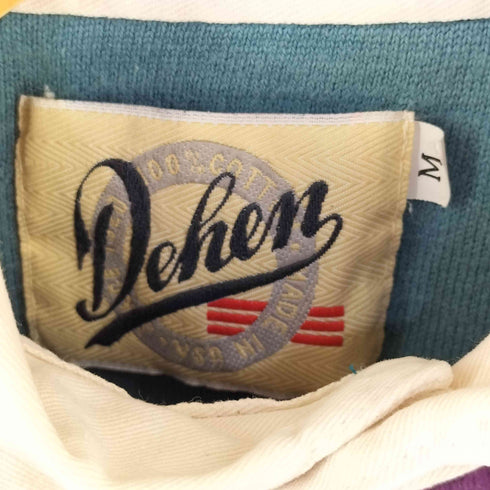 Dehen ディーエン 刺繍 デザイン コットン ボーダー 長袖 ポロシャツ メンズ M