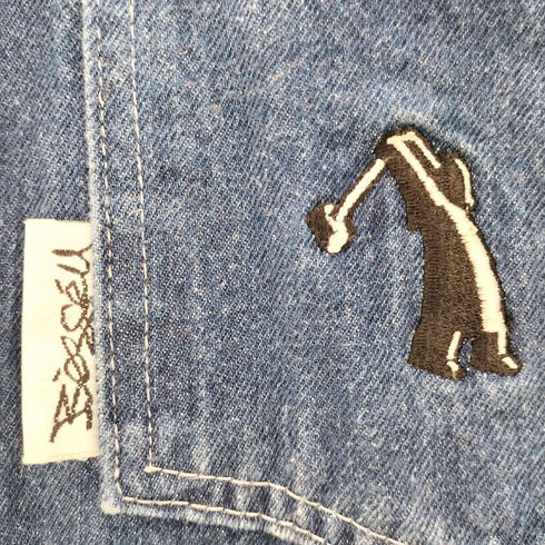 バック ロゴ 刺繍 ワイド レッグ バギー デニム パンツ B系 極太 メンズ