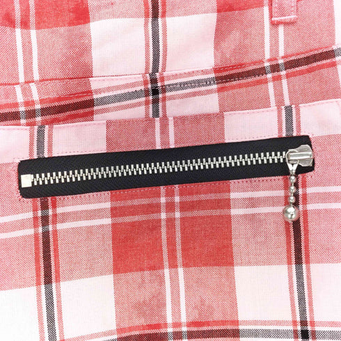 日本製 片爪 YKK クロスボーン スカル ボタン カーゴポケット ジップ チェック パンツ メンズ