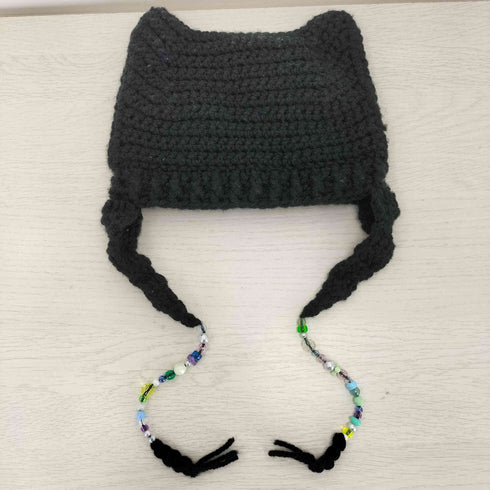 HANDJOB CAT HAT ビーズ 猫耳 ニット帽 レディース