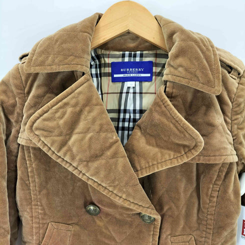 バーバリーブルーレーベル BURBERRY BLUE LABEL 裏地ノバチェック ベロア キルティング ピーコート レディース 38