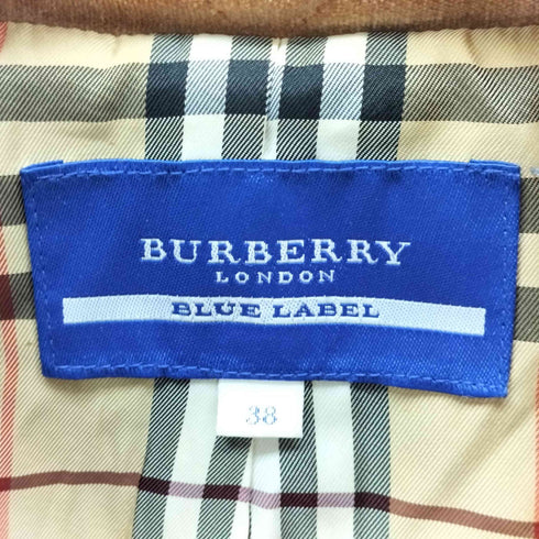 バーバリーブルーレーベル BURBERRY BLUE LABEL 裏地ノバチェック ベロア キルティング ピーコート レディース 38