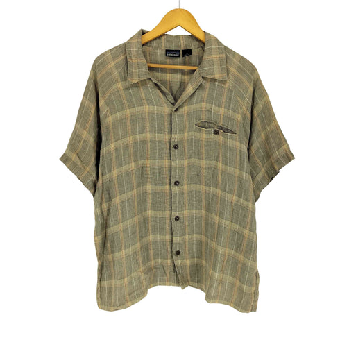 パタゴニア patagonia 00s- HEMP 麻100% チェック 開襟 オープンカラー 半袖 シャツ メンズ M