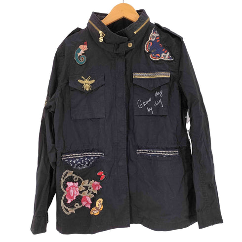 デシグアル Desigual 刺繍入り スタンドカラー ミディアム丈コート レディース 46