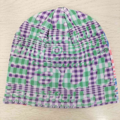 b.Eautiful Mix Checked Beanie-Purple Blue メンズ